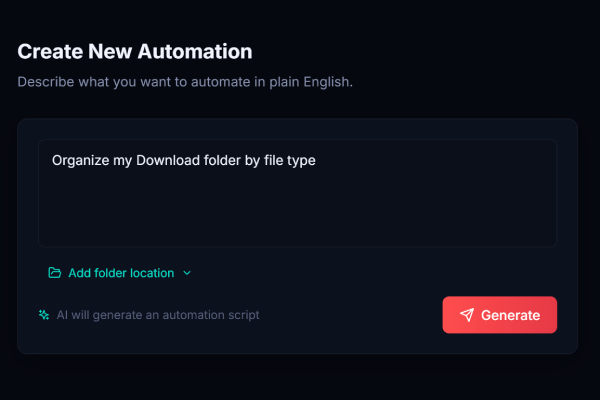 Natural language input interface showing example prompt
