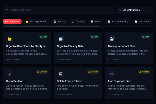 Templates page showing grid of available automation templates
