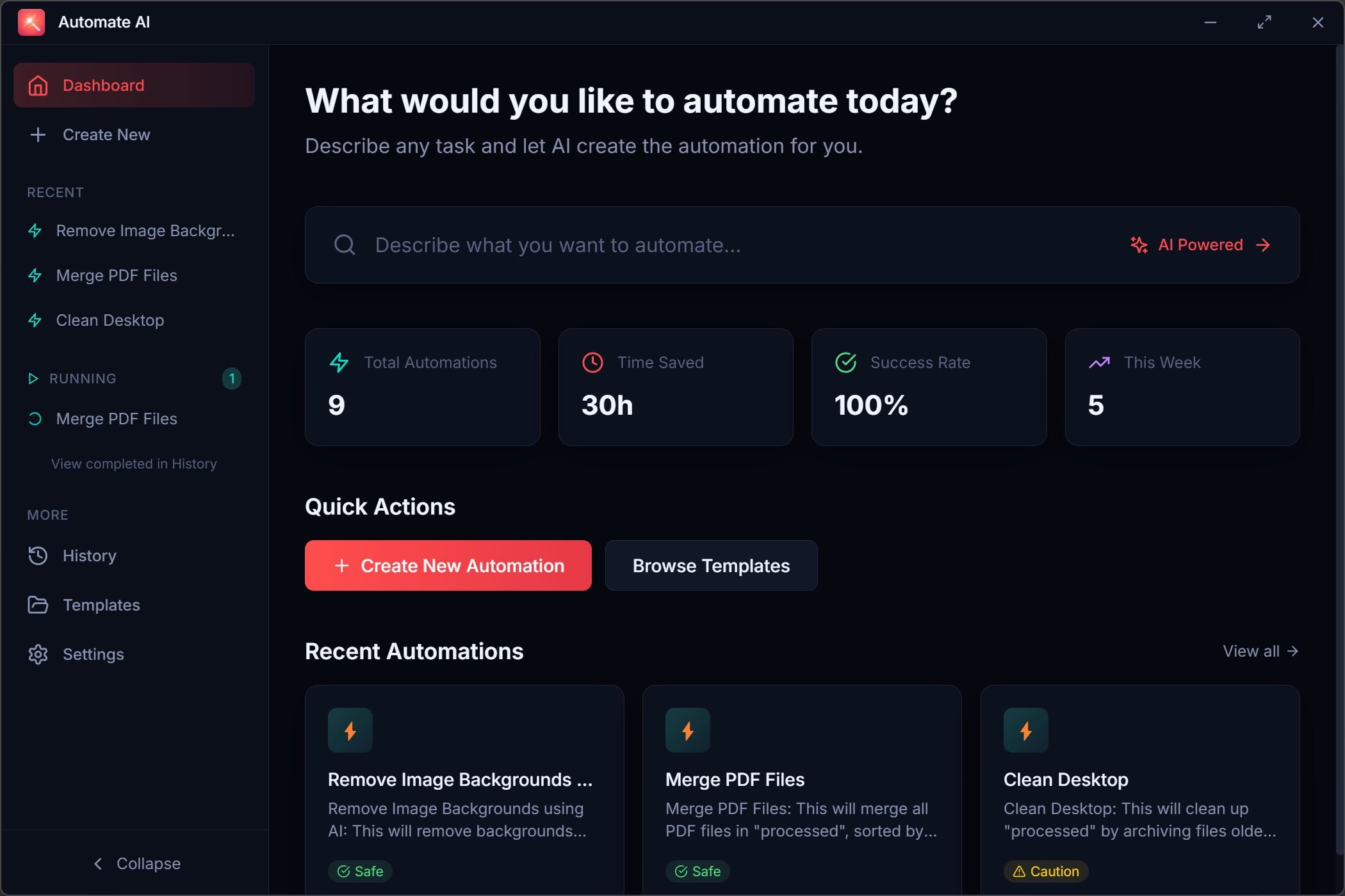 Automate AI Dashboard - Create automations with natural language